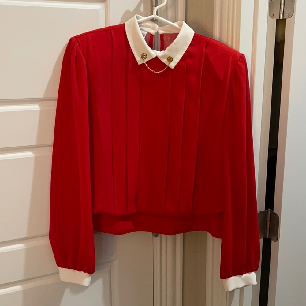 80s Paquette Too Women’s Red Collared Blouse